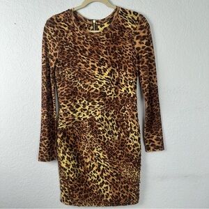 Torn by Ronny Kobo Long Sleeve Pleated Animal Print Mini Dress Size Medium